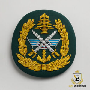 Hand Embroidery Military Cap Badge - Cross Swords & Anchor Emblem